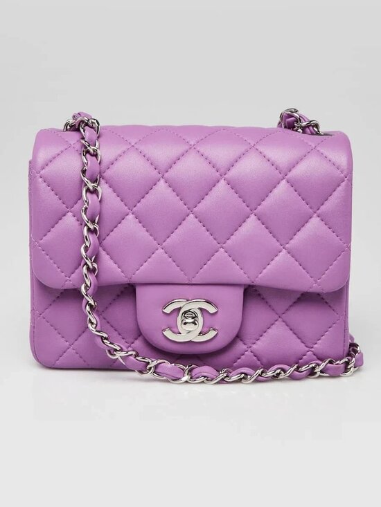 CHANEL Handbags - Chanel Purple Quilted Lambskin Leather Classic Square Mini Flap Bag